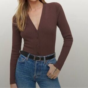 NWT Reformation Gilda ribbed v-neck cardigan - chestnut XL